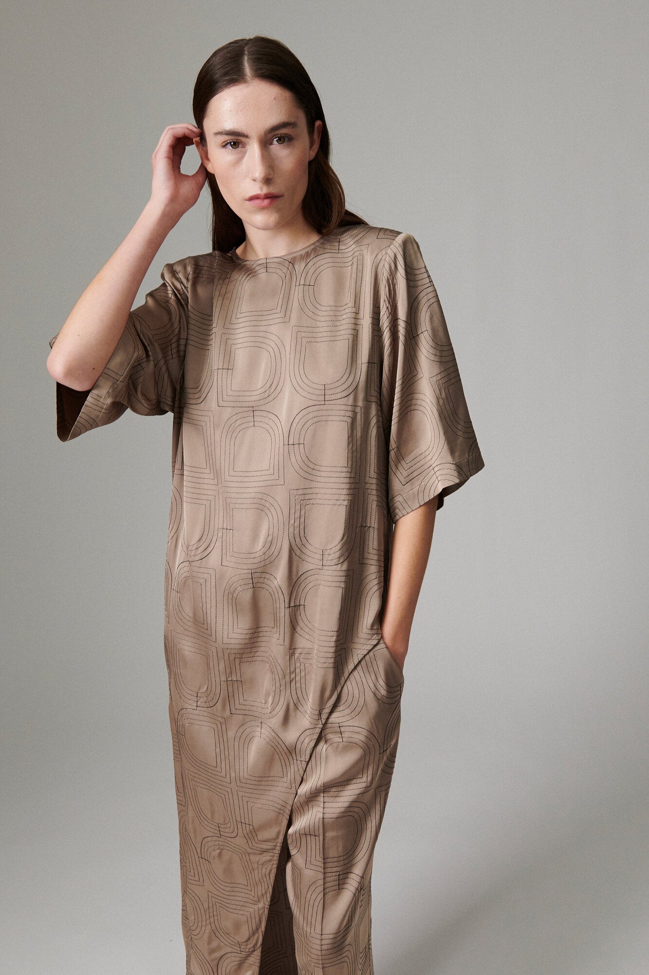 Lolly Fluid Viscose Stitch t-shirt - 181112 Walnut